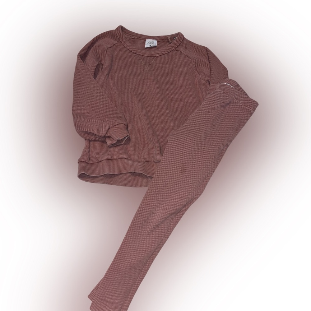 Zara Kids 4-5 years waffle knit Set in Mauve